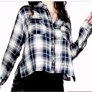 ABERCROMBIE & FITCH Y2K PLAID BOXY LONG SLEEVE CROP